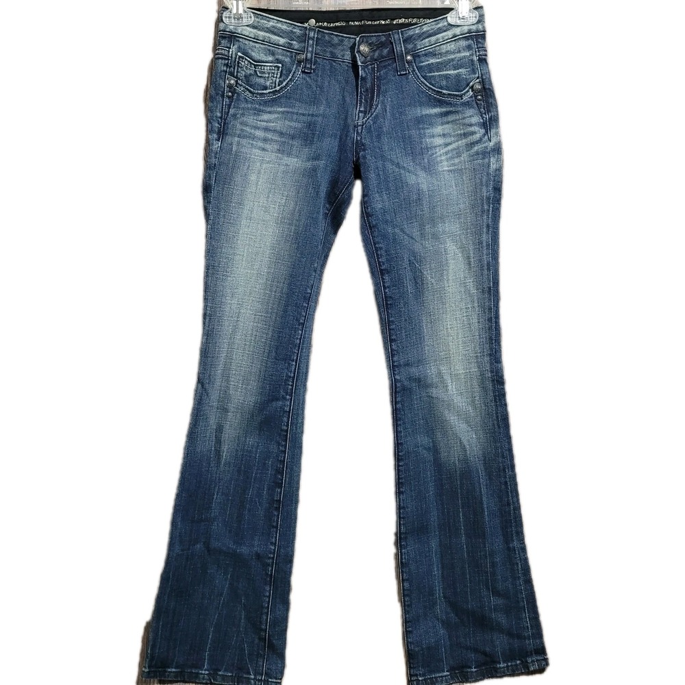 Rerock for Express Bootcut Jeans Size 0 x 32 Low Rise Dark Wash Grunge Rocker